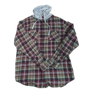 Unionbay Mens Flannel Hoodie Shirt Jacket Plaid Brown Gray‎ Size M